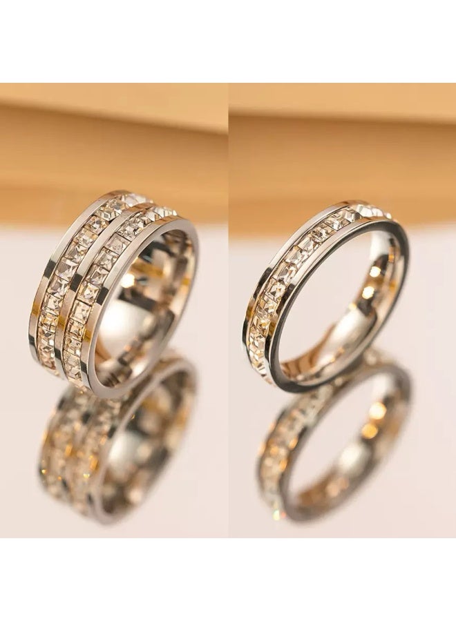 AuliceVerse Women’s Titanium Steel Ring Set 2 PACK- Small Square Zircon Diamond - Stackable Style - Image 5